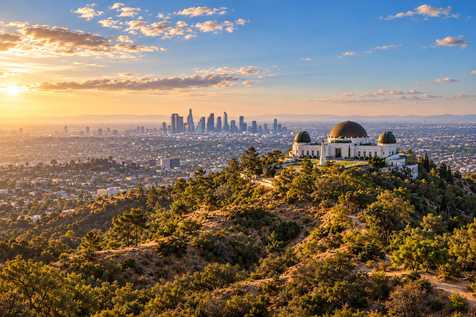 Generated city illustration of Griffith Observatory and the Los Angeles skyline
