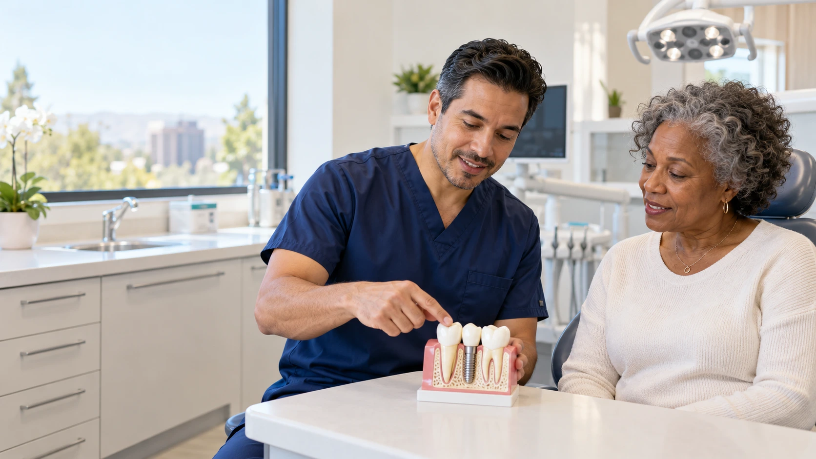 A dentist consulting with a patient