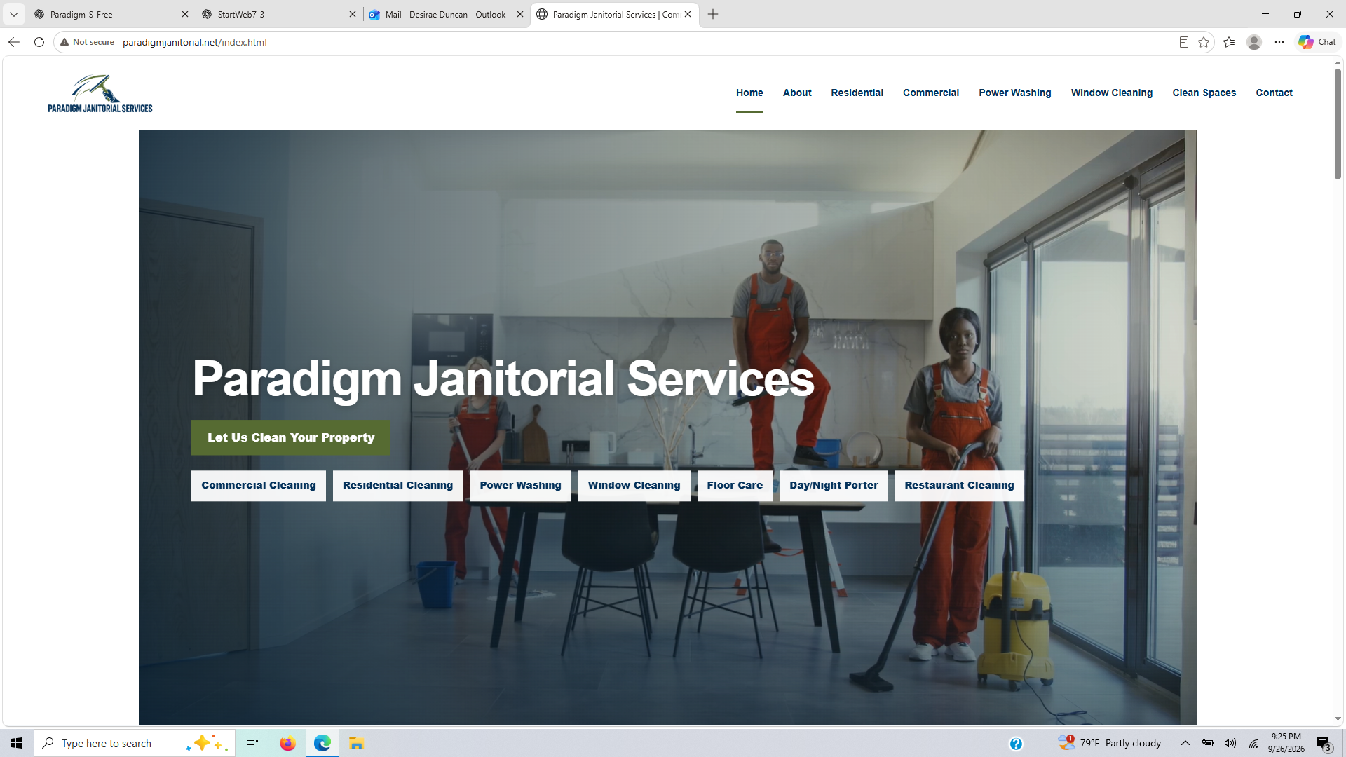 Paradigm Janitorial website preview