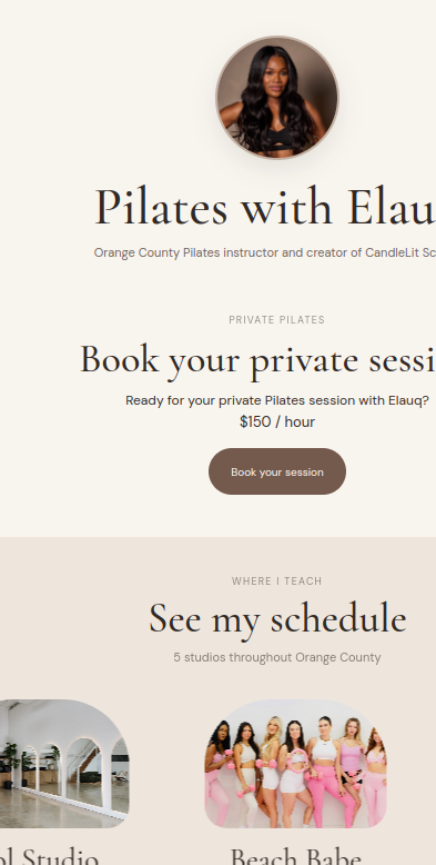 Pilates with Elauq mobile website preview